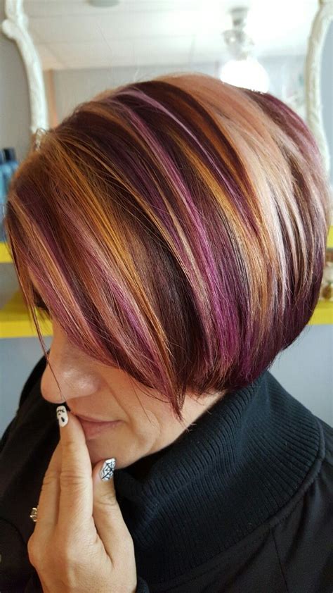 Short Hair Color Melt Multi Color Purple Blond Brown Bob Hair