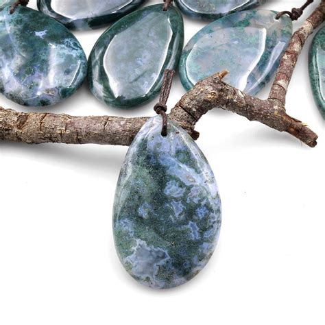 Natural Green Moss Agate Freeform Teardrop Pendant Gemstone Focal Bead ...