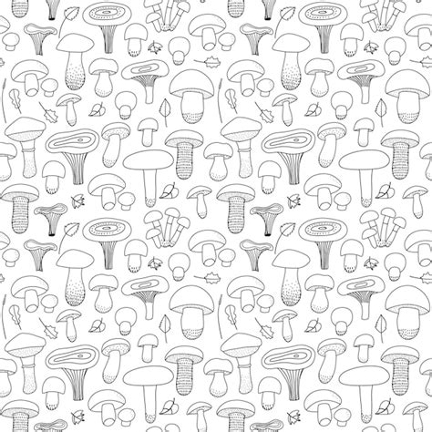 Premium Vector Edible Mushrooms And Leaves Seamless Pattern On An