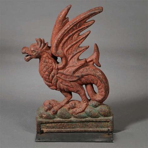 Large 19th Century Painted Cast Iron Welsh Dragon Architectural