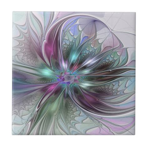 Colorful Fantasy Abstract Modern Fractal Flower Ceramic Tile