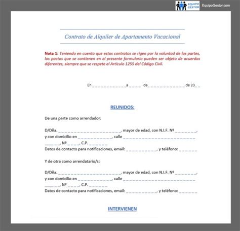 Descargar Modelo De Contrato De Alquiler De Apartamento De Vacaciones