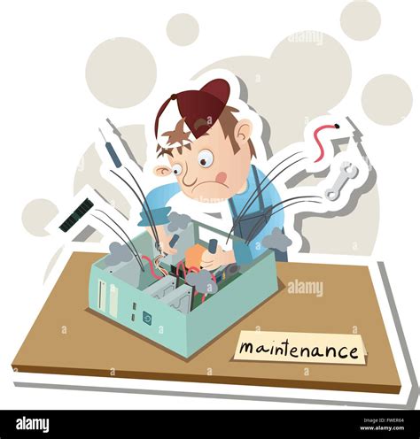 Cartoon Computer Technician Repairing Computer Stock Vector Image Art