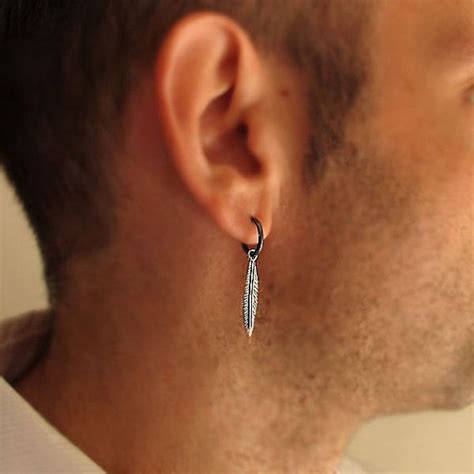 Mens Earring Single Feather Earring For Men Men S Etsy Men Earrings