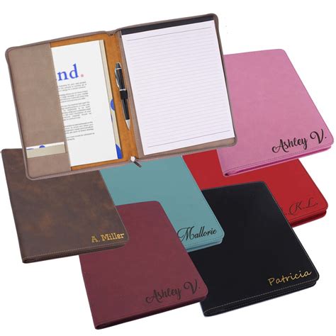 Personalized Portfolio Monogram Padfolio Leather Folio Zipper