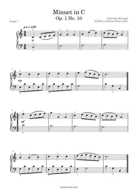 Minuet In C Op 1 No 10 Free Pdf Sheet Music