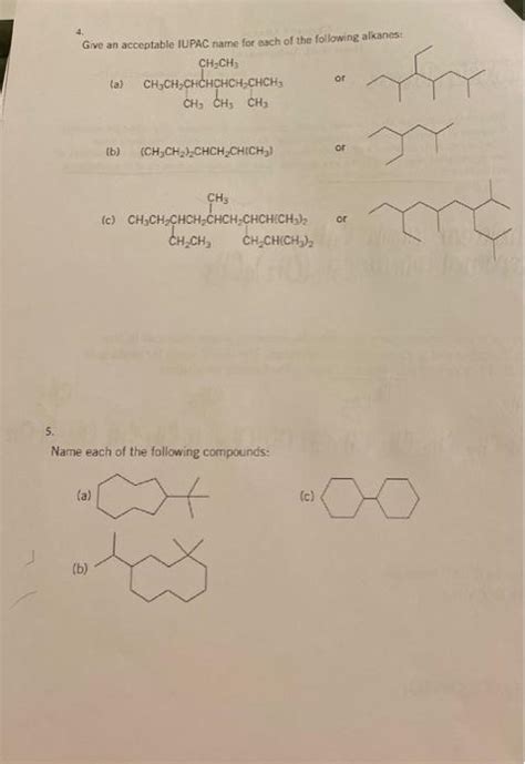 Solved 4 Give An Acceptable IUPAC Name For Each Of The Chegg