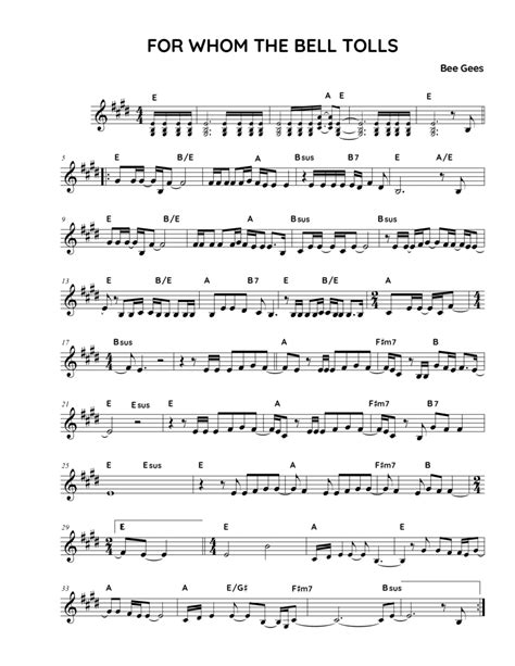 For Whom The Bell Tolls By Bee Gees Piano Digital Sheet Music