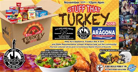 1118 Stuff That Turkey Food Drive Freddys Bar And Grill