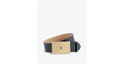 Polo Ralph Lauren Croc Embossed Logo Engraved Leather Belt In Black Lyst