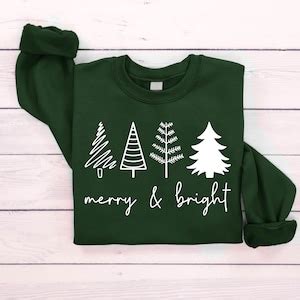 Merry Bright Christmas Trees Sweatshirt Christmas Sweatshirt