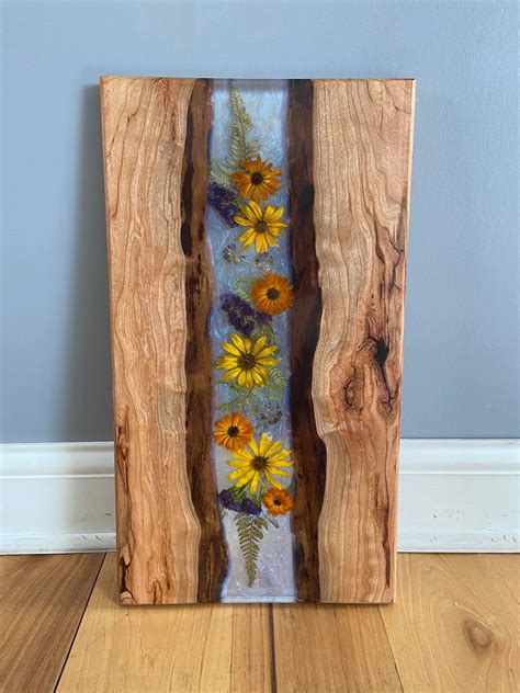 Flower Epoxy Resin River And Wood Art Pieces