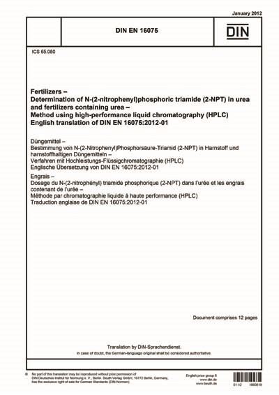 DIN EN 16075 2012 Fertilizers Determination Of N 2 Nitrophenyl