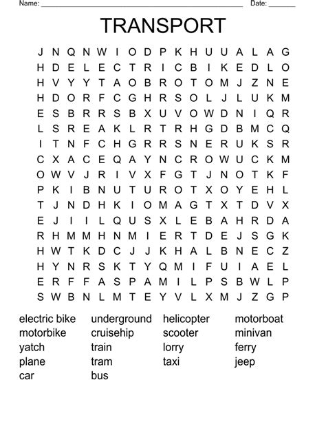 Modes Of Transport Word Search Wordmint