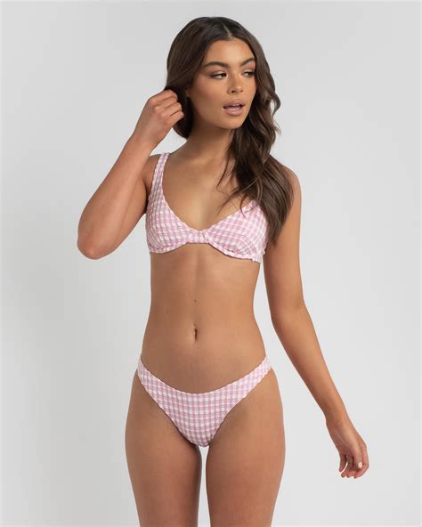 Shop Billabong Wave Check Bra Bikini Top In Bubble Gum Fast Shipping