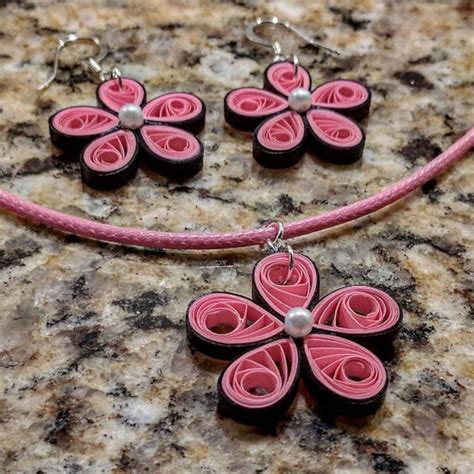 Quilled Paper Necklace Earring Set Quilling Paper Jewelry Etsy