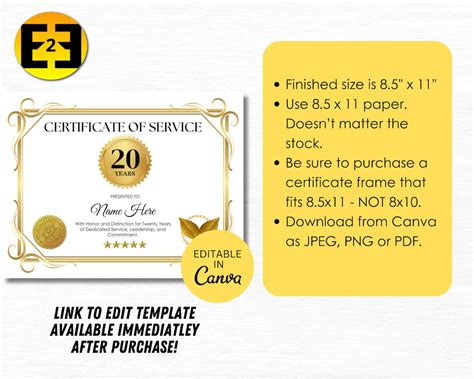 Editable Certificate of Service Award Digital Download - Etsy