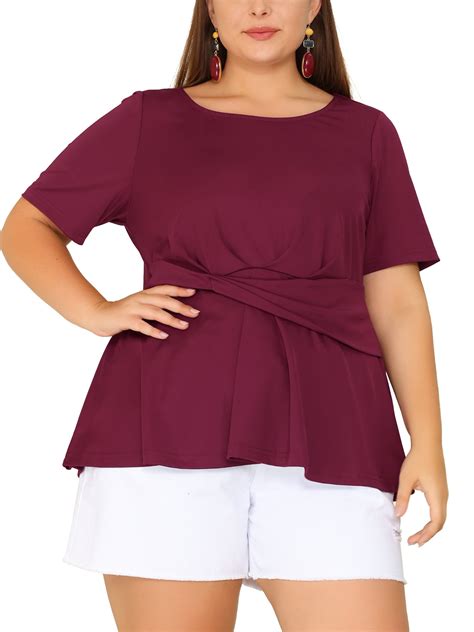 Agnes Orinda Womens Plus Size Summer Solid Short Sleeve Knot Waist