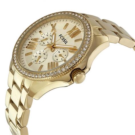 Authentic Fossil Women Cecile Gold Dial Stainless Steel Watch AM4482