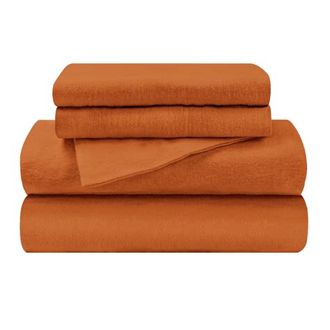 Superior Solid Flannel Cotton Bed Sheet Set Split King Pumpkin