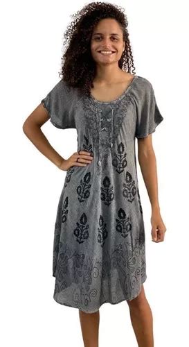 Vestido Curto Trapézio Indiano Batik Manga Curta Plus Size Frete grátis