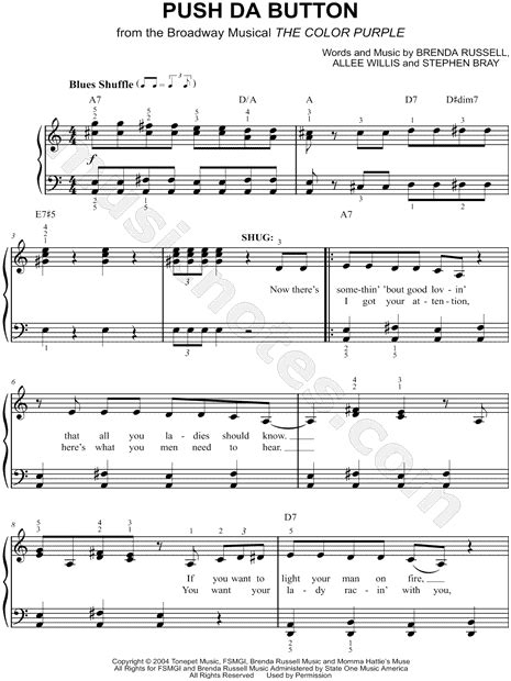 Push Da Button From The Color Purple [musical] Sheet Music Easy