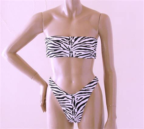 80s 90s Thong Bikini Bottom With High Leg And Strapless Etsy