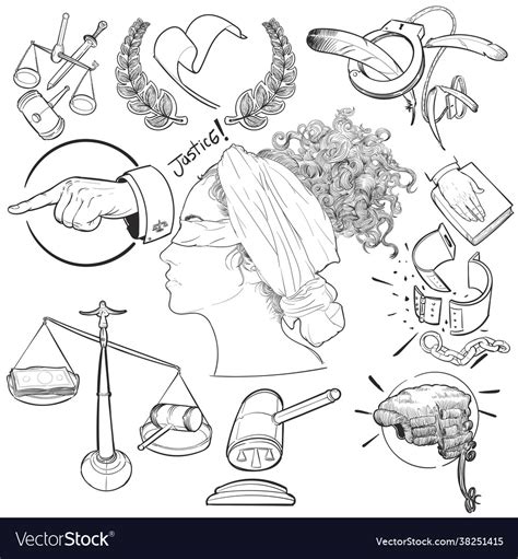 Hand drawing set justice Royalty Free Vector Image