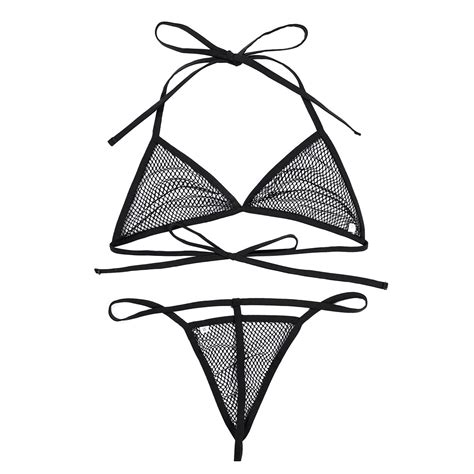 Women S Fishnet Triangle Bikini Set 2pcs See Through Swimwear Buy