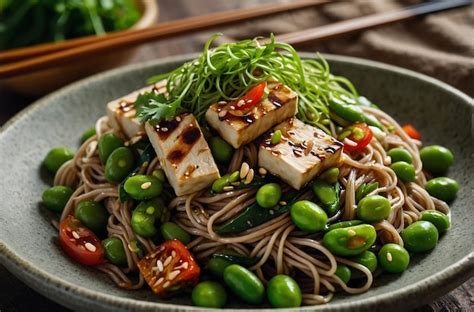 Premium Photo Vibrant Photo Of Tofu Edamame Soba Salad