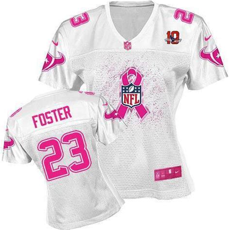 Real Nike Texans 23 Arian Foster White With 10th Patch Women S Breast Cancer Awareness Nfl Game