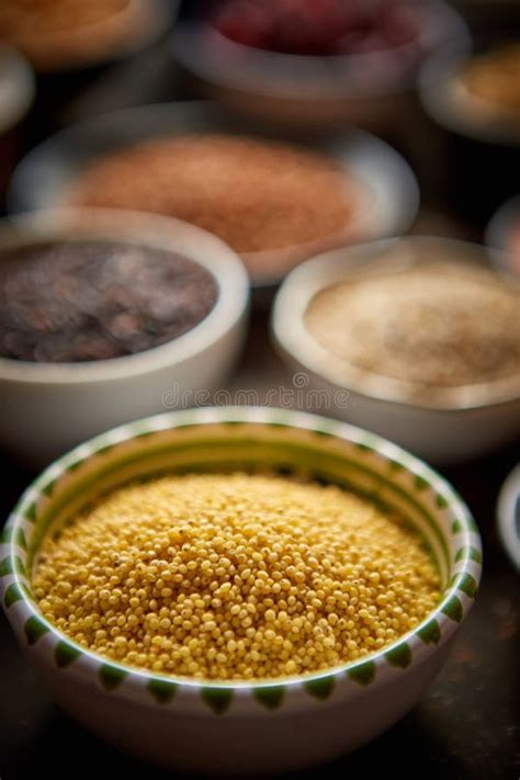 Raw Couscous Seeds in Ceramic Bowl. Selective Focus Stock Image - Image of healthy, freshness ...