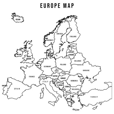 Europe Map Black And White Labeled