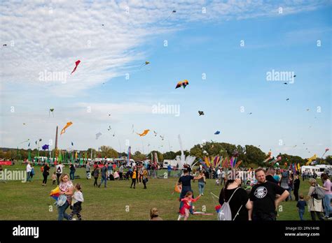 People Flying Different Kites To Music And Moderation Stock Photo Alamy