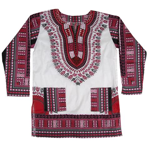 White And Pink Traditional Long Sleeve Dashiki At