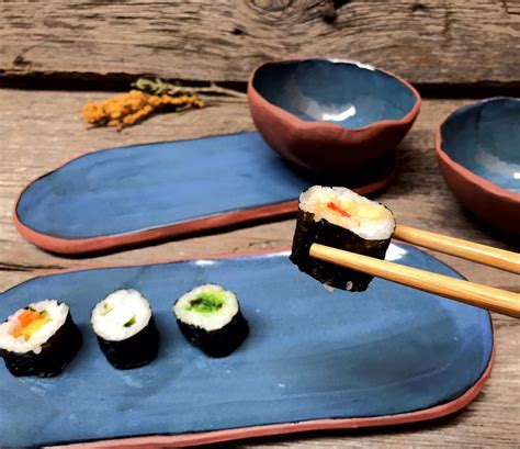 Sushi Serving Set For 2 Pottery Dinnerware Sushi Dinning Set Etsy