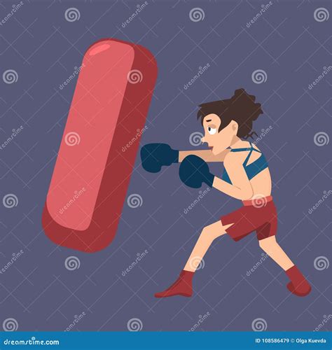 Girl Punching Boxing Bag Vector Cartoon Stock Vector Illustration Of