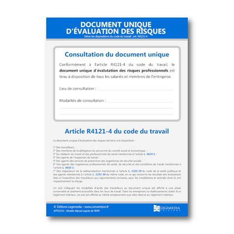 Affiche Du Document Unique Dévaluation Des Risques Panneau Officiel