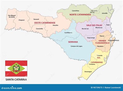 Santa Catarina Administrative And Political Map With Flag Stock Vector