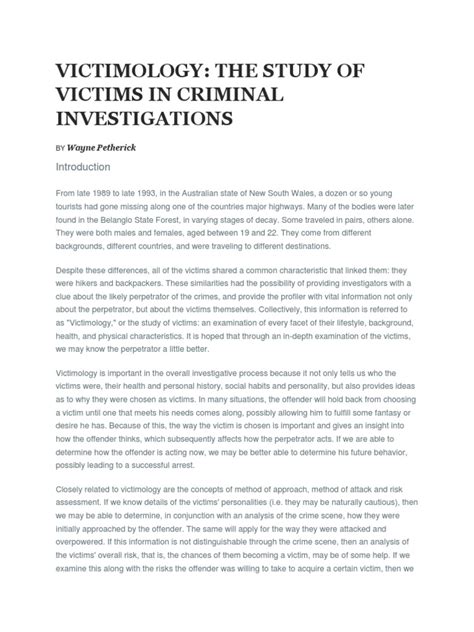 Victimology: The Study of Victims in Criminal Investigations | PDF ...