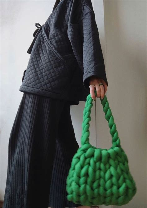 Kimono Black Kimono Green Bag Chunky Bag Giant Yarn Tubular Yarn