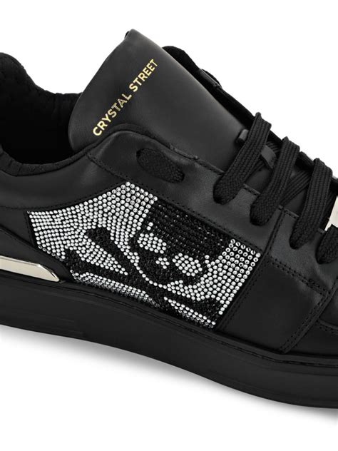 Philipp Plein Crystal Lo Top Leather Sneakers Black FARFETCH