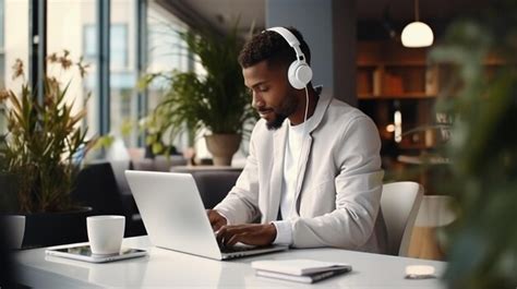 Premium AI Image | a man working behind laptop in the coffee shop