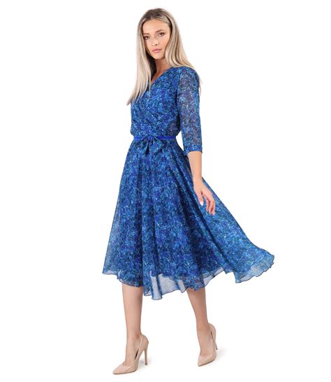 Printed Veil Elegant Dress Blue Yokko