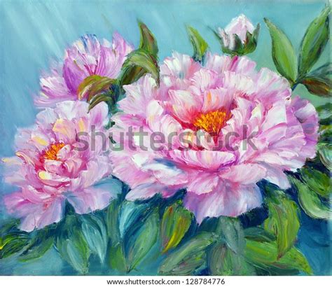 Peonies Oil Painting On Canvas Stock Photo 128784776 | Shutterstock