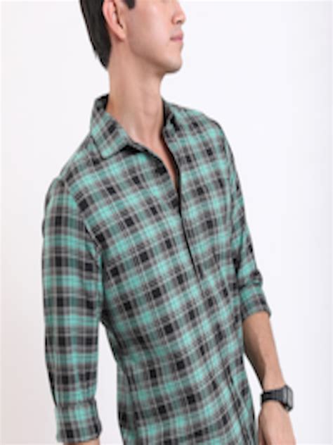 Buy HIGHLANDER Green Tartan Checks Checked Slim Fit Cotton Casual Shirt