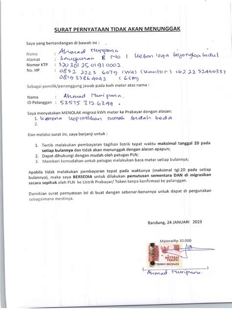 Surat Pernyataan Tidak Akan Menunggak 535753126399 Akhmad Firmansyah Pdf