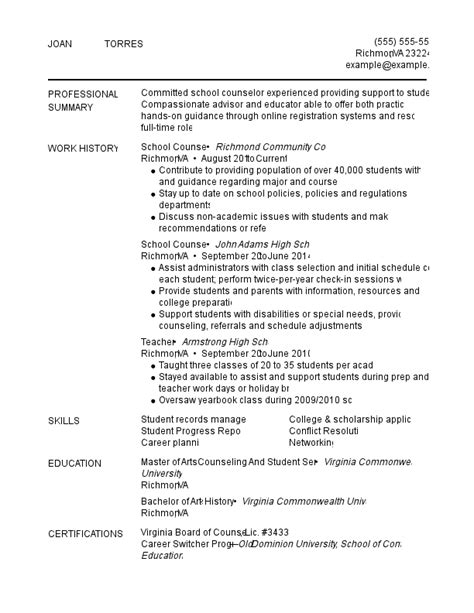 Professional School Counselor Resume Examples