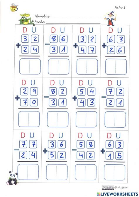 Suma Y Resta Dos Cifras Sin Llevadas Interactive Worksheet
