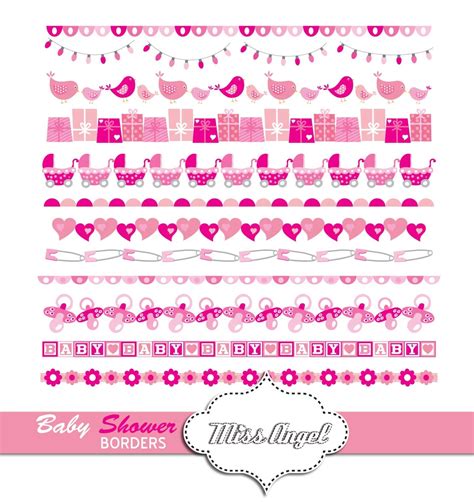 Pink Borders Baby Girl Digital ribbons. Commercial Use. Push